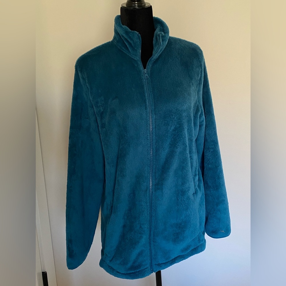 Lands End turquoise fleece jacket in size large-tall